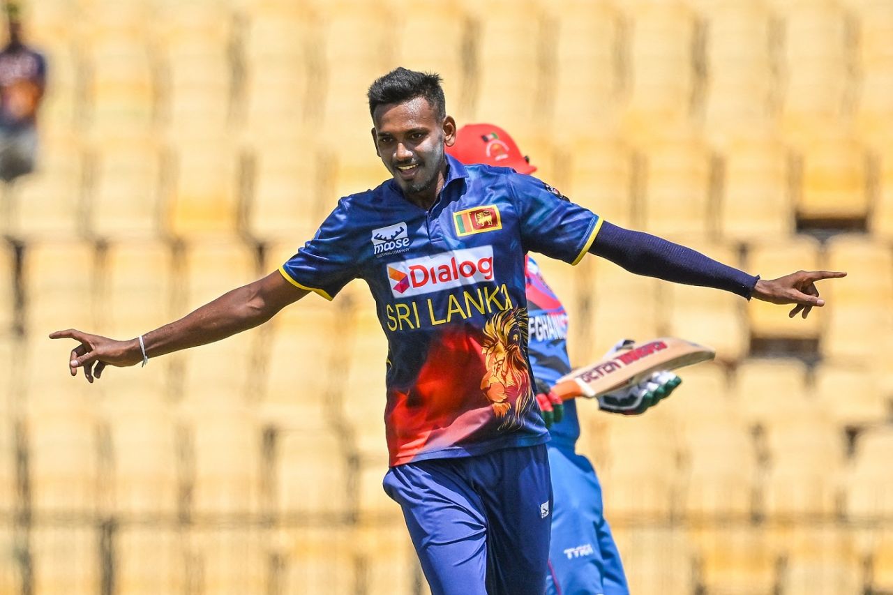Dushmantha Chameera takes off after getting Najibullah Zadran, Sri Lanka vs Afghanistan, 3rd ODI, Hambantota, June 7, 2023