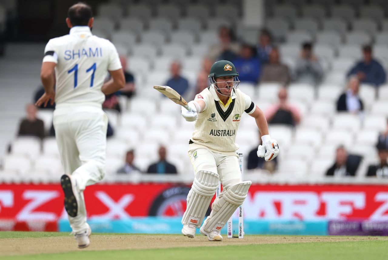 David Warner gestures in the field, Australia vs India, WTC final, day one, London, June 7, 2023 
