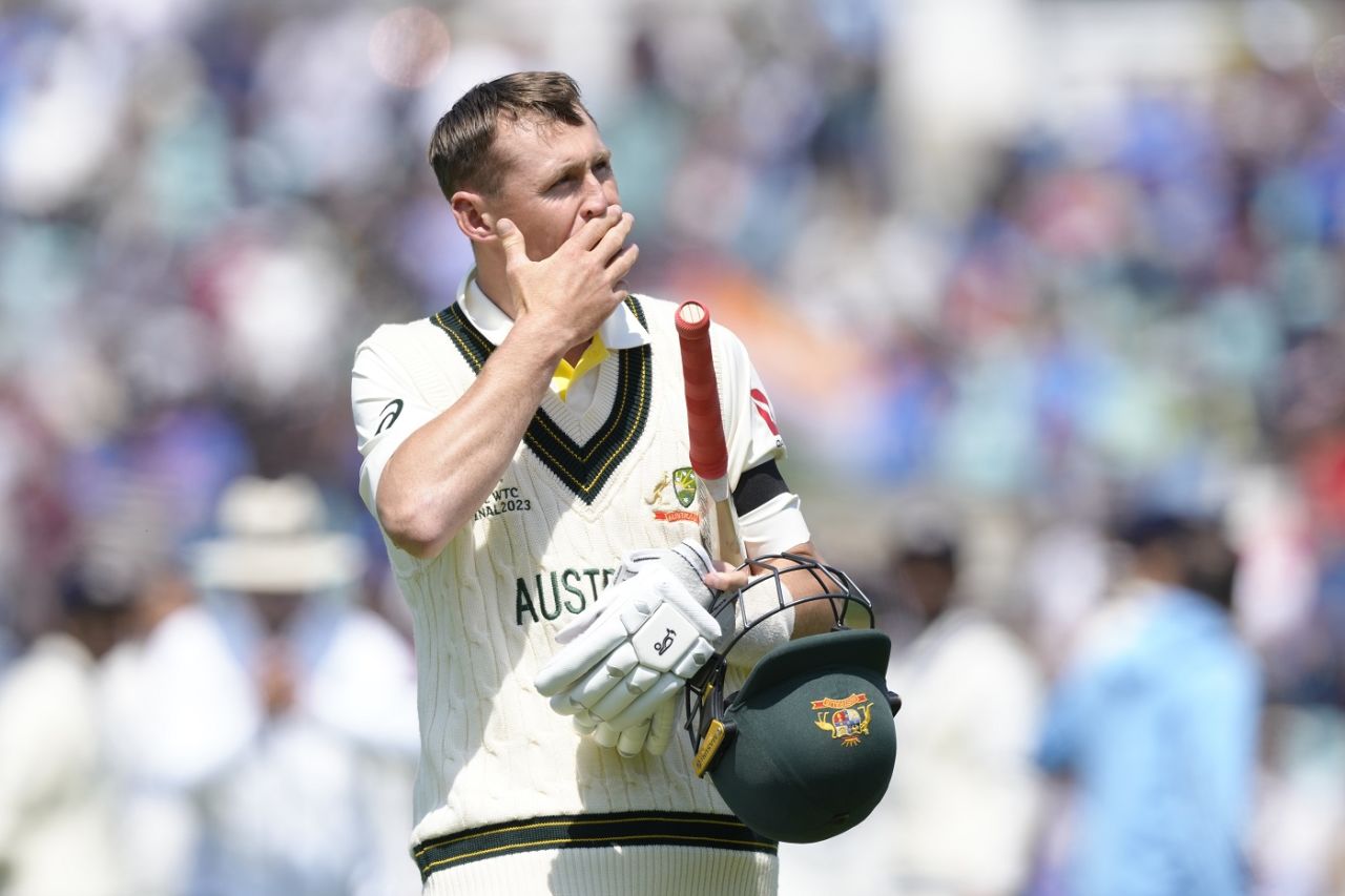 Marnus Labuschagne walks back after his dismissal, Australia vs India, WTC final, day one, London, June 7, 2023 