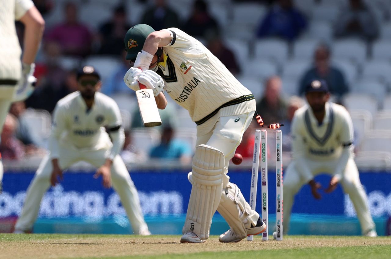 Marnus Labuschagne is bowled through the gate by Mohammed Shami, Australia vs India, WTC final, day one, London, June 7, 2023 