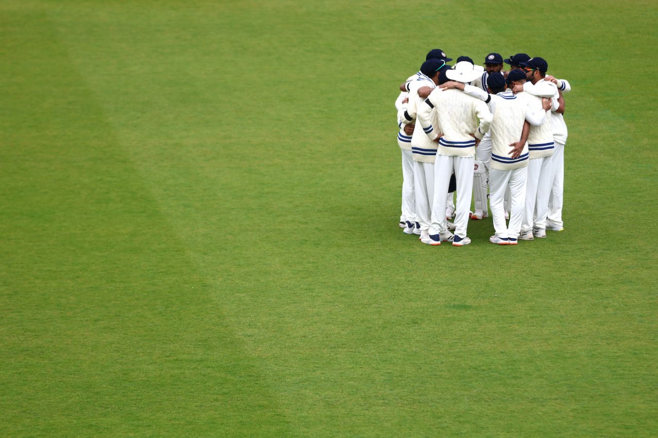 India's players get into a huddle, Australia vs India, WTC final, day one, London, June 7, 2023 