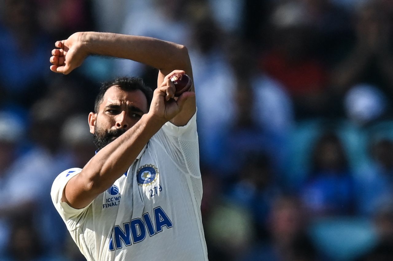 Mohammed Shami zeroes in with the ball, Australia vs India, WTC final, day one, London, June 7, 2023