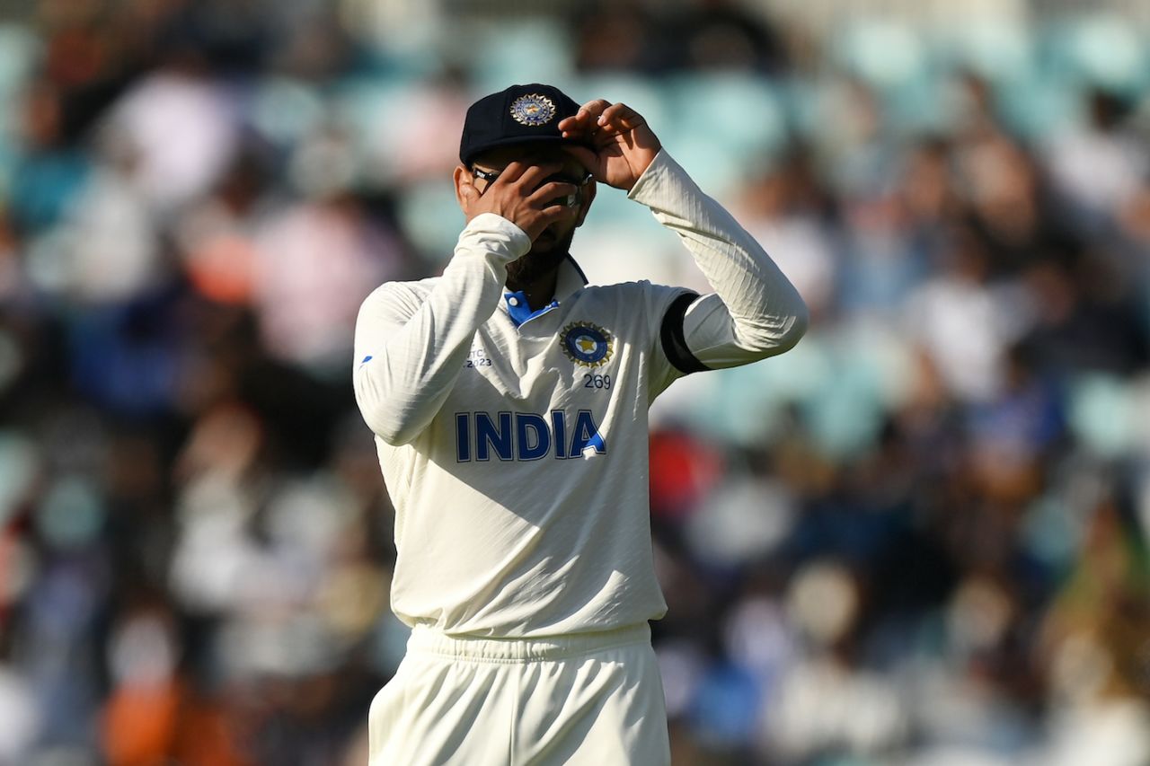 Virat Kohli covers his face in a moment of disappointment, Australia vs India, WTC final, Day 1, London, June 7, 2023 