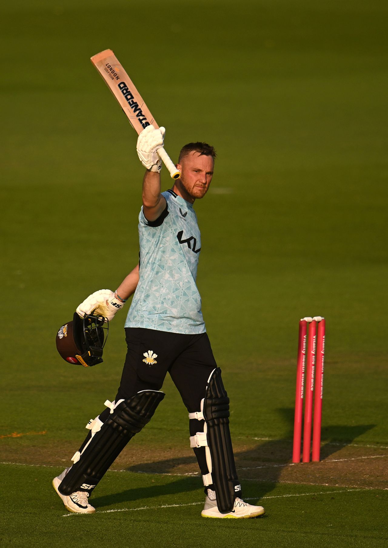 Laurie Evans celebrates his century, Vitality T20 Blast, Glamorgan vs Surrey, Sophia Gardens, June 07, 2023