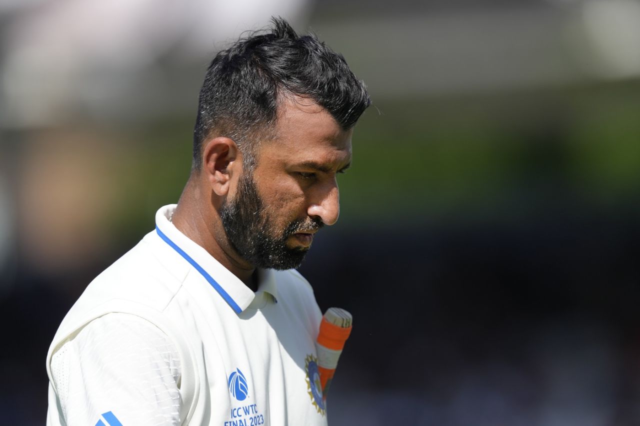 Cheteshwar Pujara walks back after being bowled, Australia vs India, WTC final, second day, The Oval, London, June 8, 2023