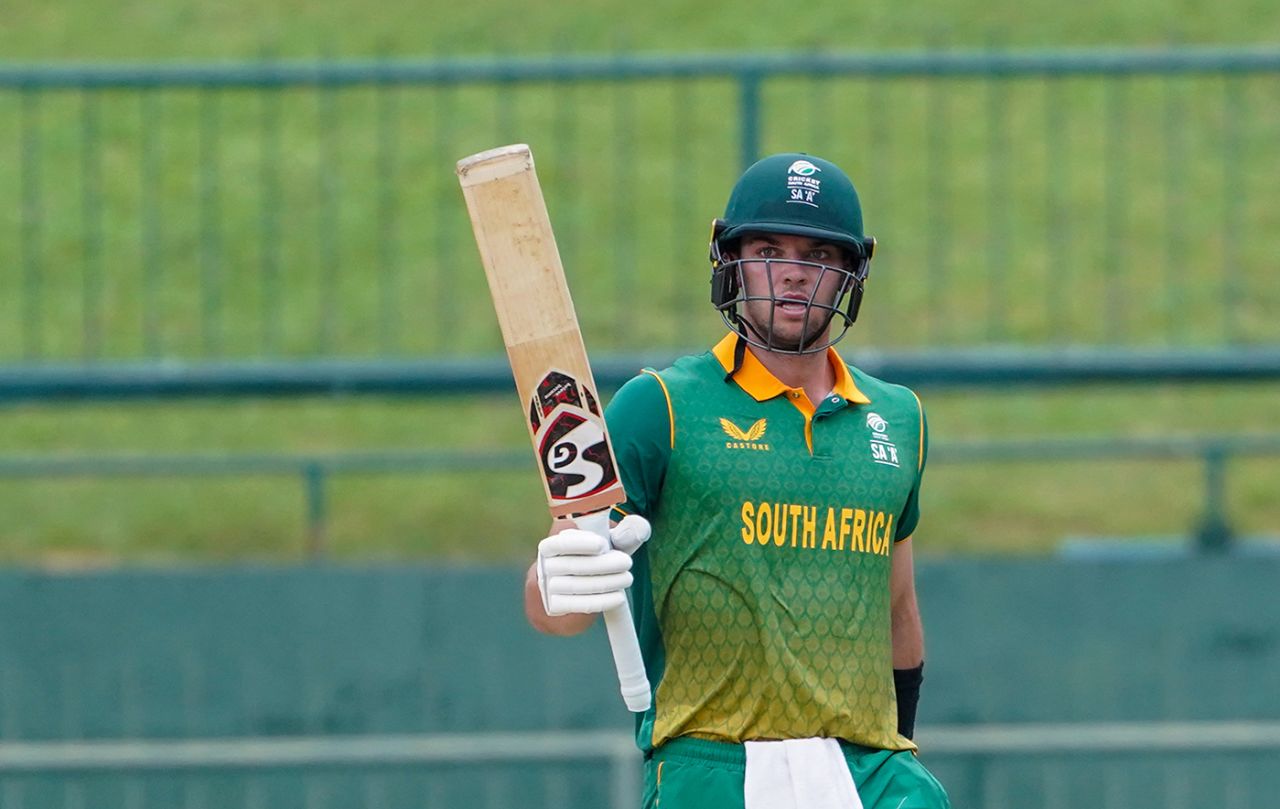 Tristan Stubbs acknowledges his fifty, Sri Lanka A vs South Africa A, 3rd unofficial ODI, Pallekele, June 8, 2023