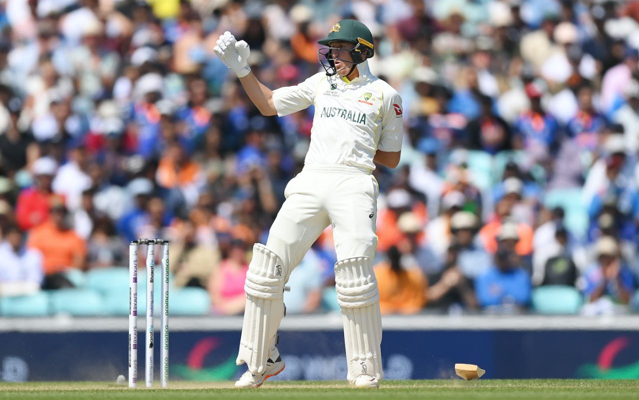 The Oval's variable bounce has Marnus Labuschagne drop his bat, Australia vs India, WTC final, 3rd day, The Oval, London, June 9, 2023 