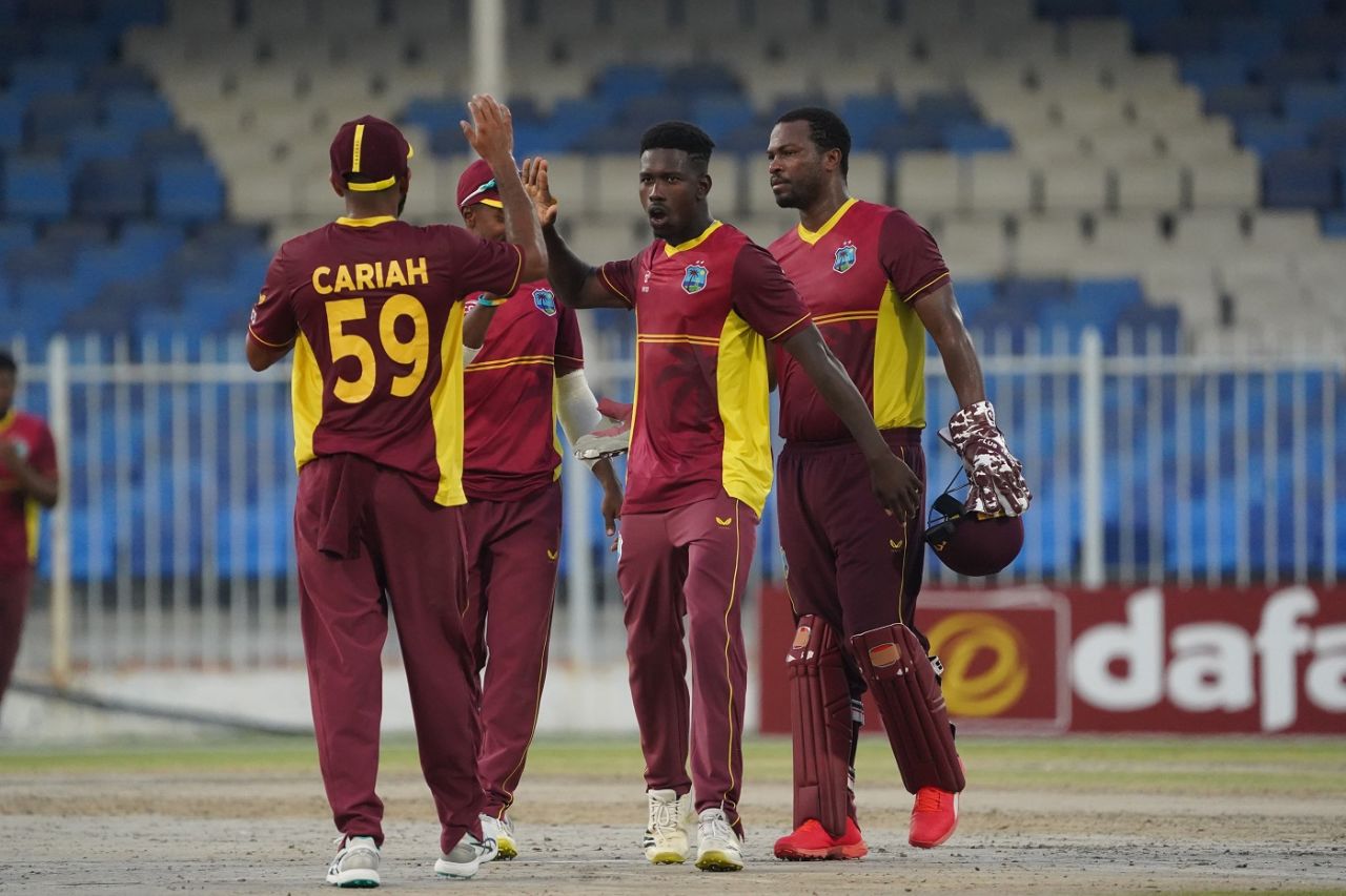 UAE lost their last eight wickets for 42 runs and were bundled out for 184, UAE vs West Indies, 3rd ODI, Sharjah, June 9, 2023