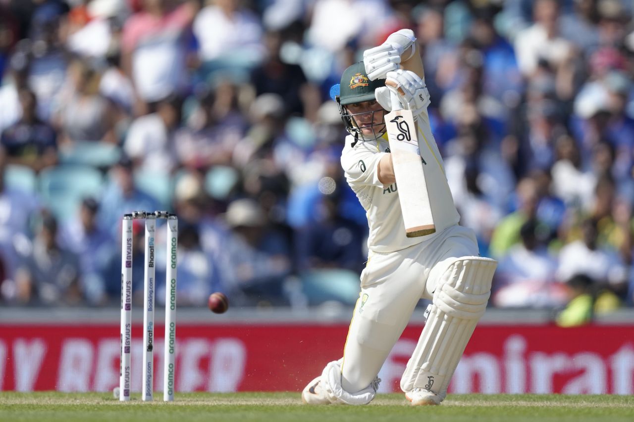 Marnus Labuschagne lunges into a drive, Australia vs India, WTC final, 3rd day, The Oval, London, June 9, 2023 