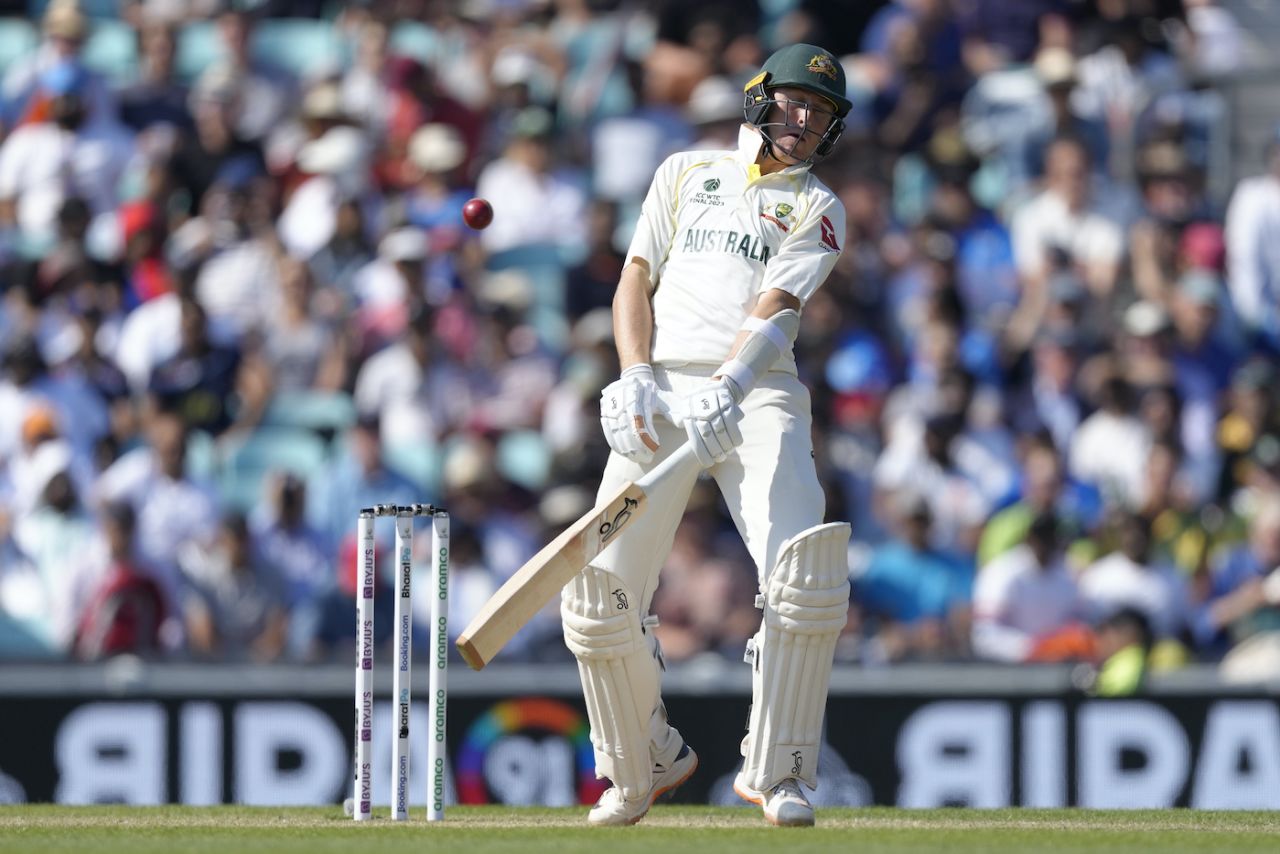 Marnus Labuschagne sways away from the line of the ball to let it go, Australia vs India, WTC final, 3rd day, The Oval, London, June 9, 2023