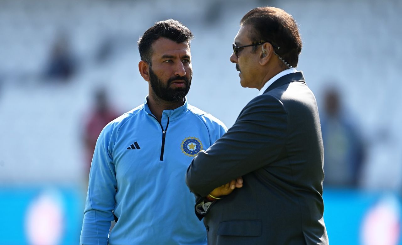 Cheteshwar Pujara has a chat with Ravi Shastri, Australia vs India, WTC final, Day 4, London, June 10, 2023