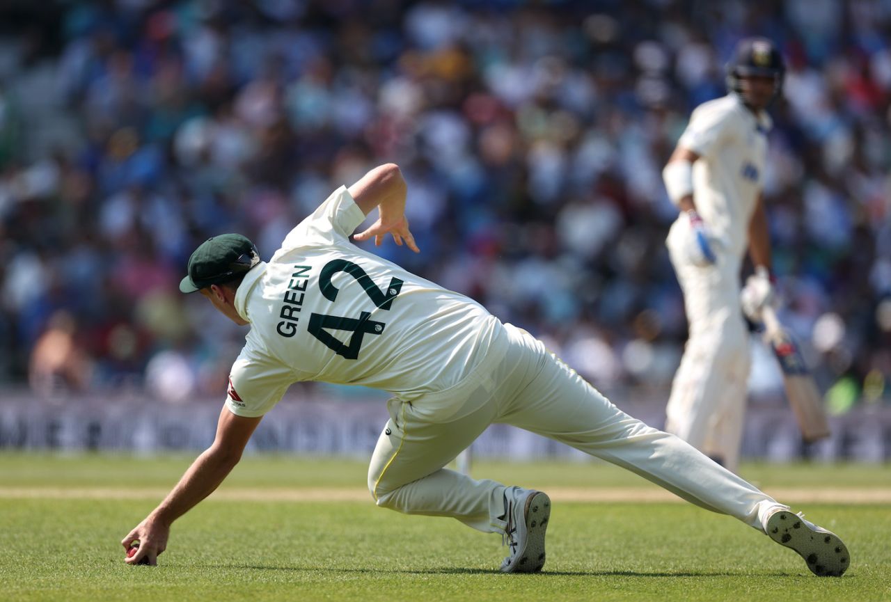 Richard Kettleborough, the third umpire, adjudged Cameron Green's catch to dismiss Shubman Gill to be a fair one, Australia vs India, WTC final, 4th Day, The Oval, London, June 10, 2023