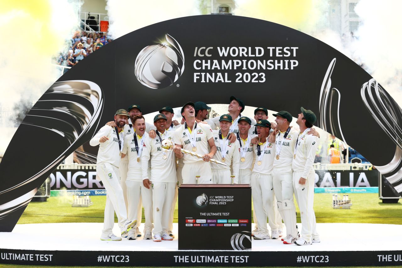 Australia get their hands on the Test mace, and the party begins, Australia vs India, WTC final, fifth day, The Oval, London, June 11, 2023
