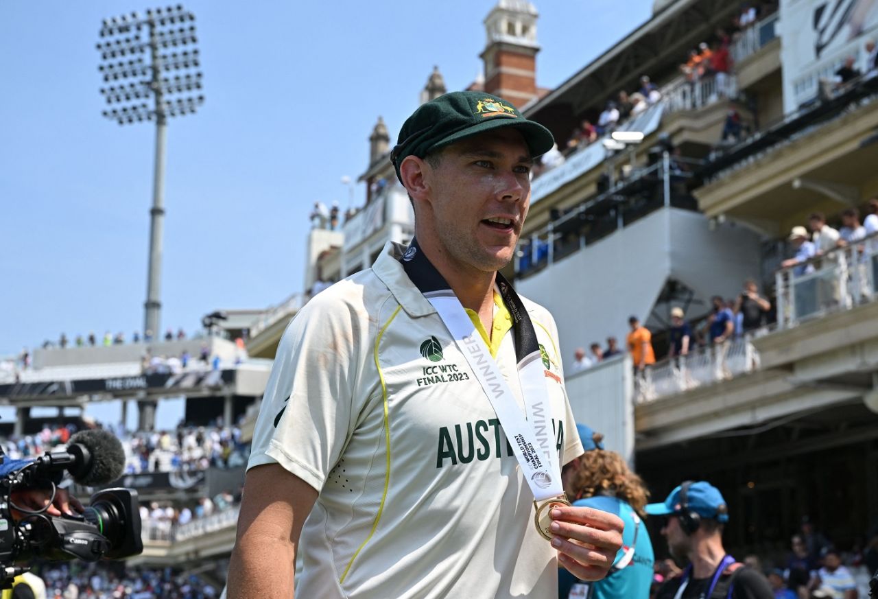 Scott Boland with his medal after the World Test Championship win, Australia vs India, WTC final, fifth day, The Oval, London, June 11, 2023