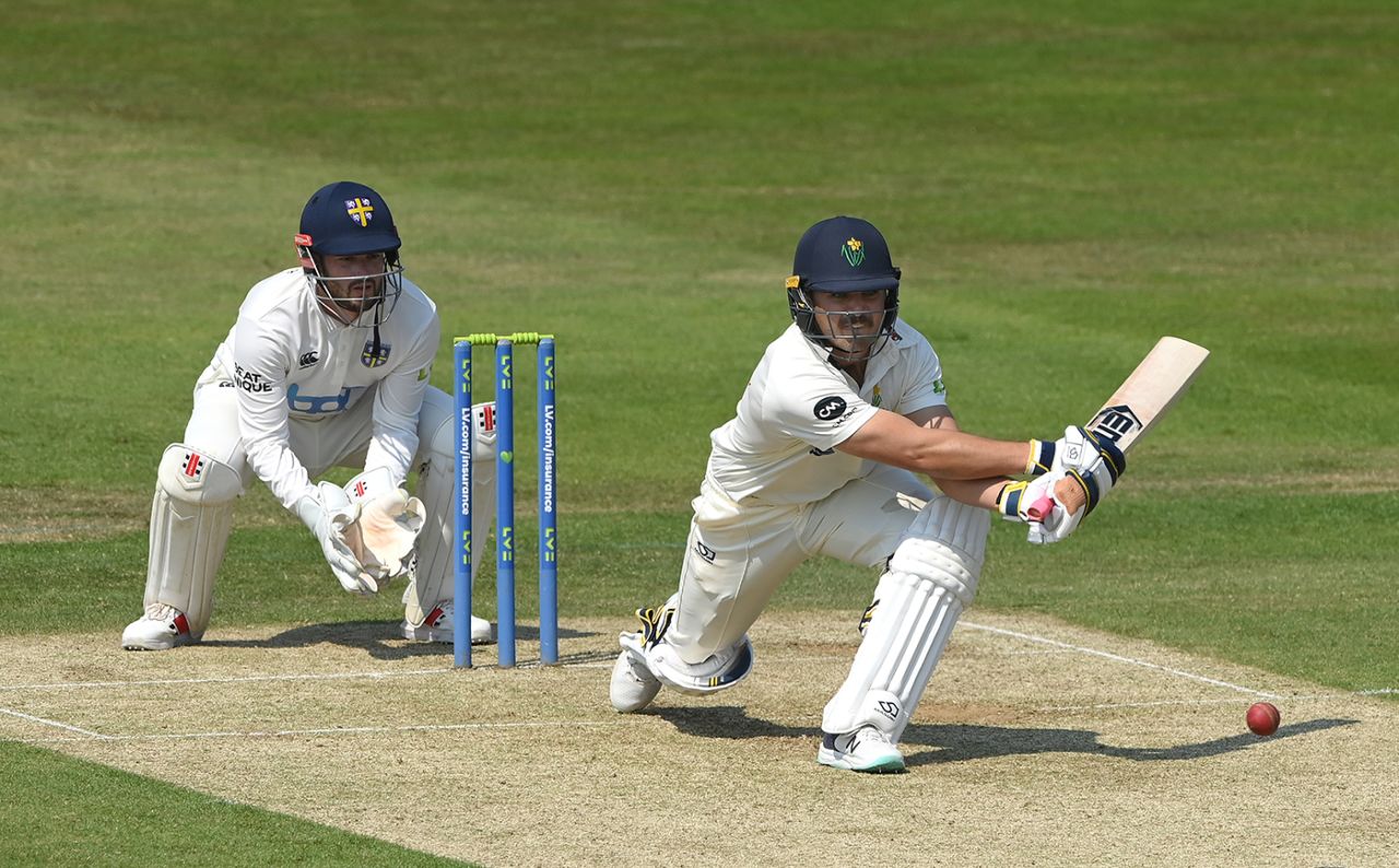 Kiran Carlson rolls out the reverse-sweep, Durham vs Glamorgan, County Championship, Chester-le-Street, 1st day, June 11, 2023