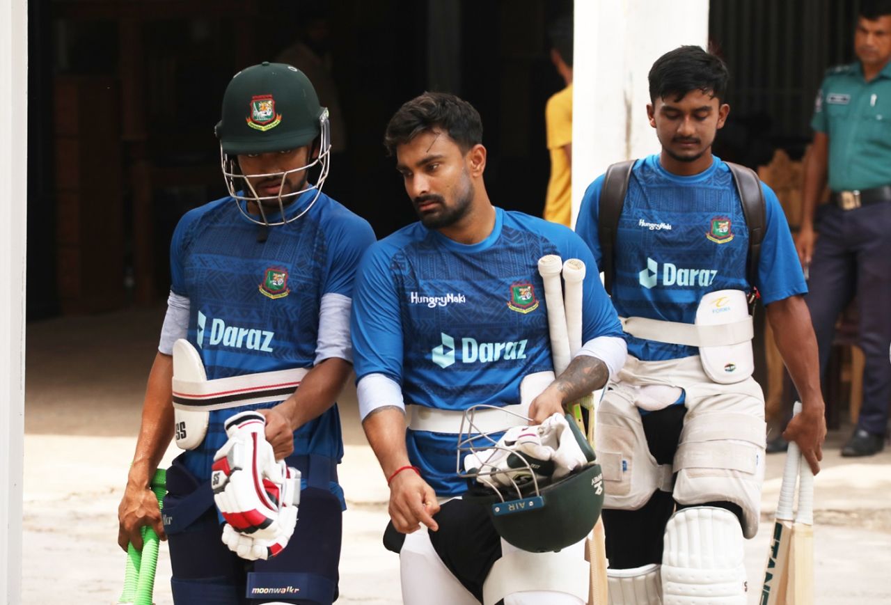 Najmul Hossain Shanto, Litton Das and Shahadat Hossain head to the nets, Bangladesh vs Afghanistan, Mirpur, June 13, 2023