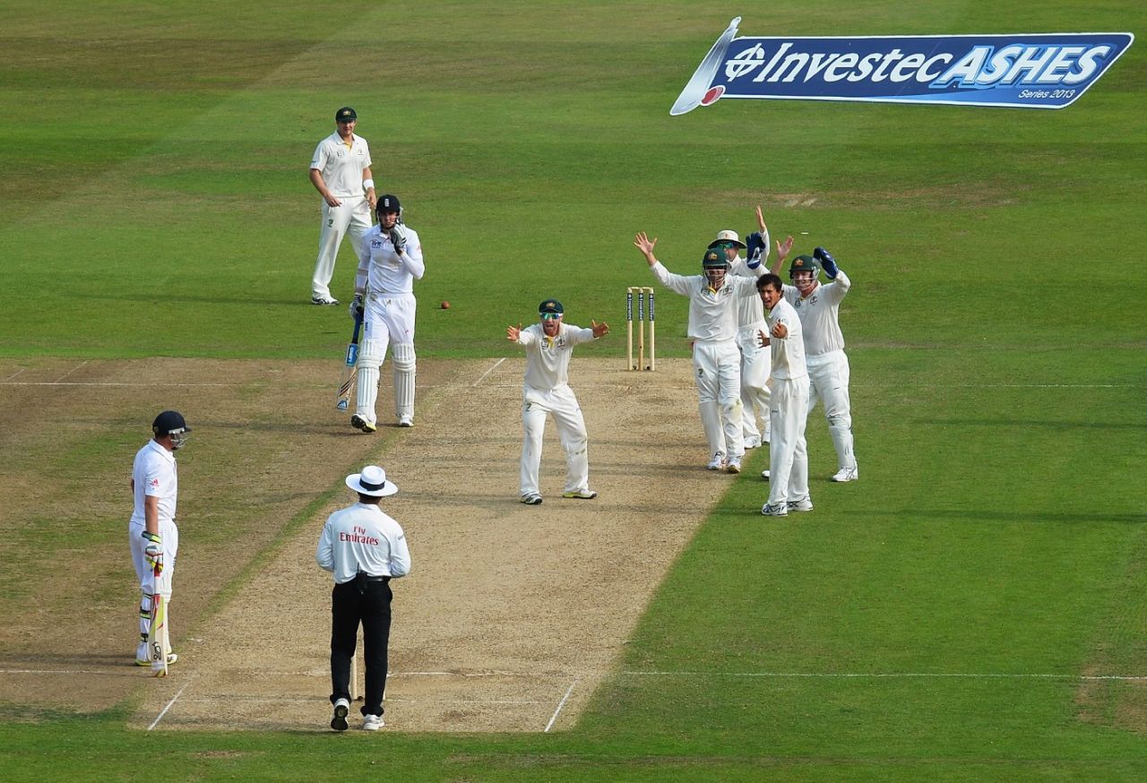 Stuart Broad stands his ground as Australia appeal for a catch at slip, England vs Australia, 1st Test, Trent Bridge, July 12, 2013