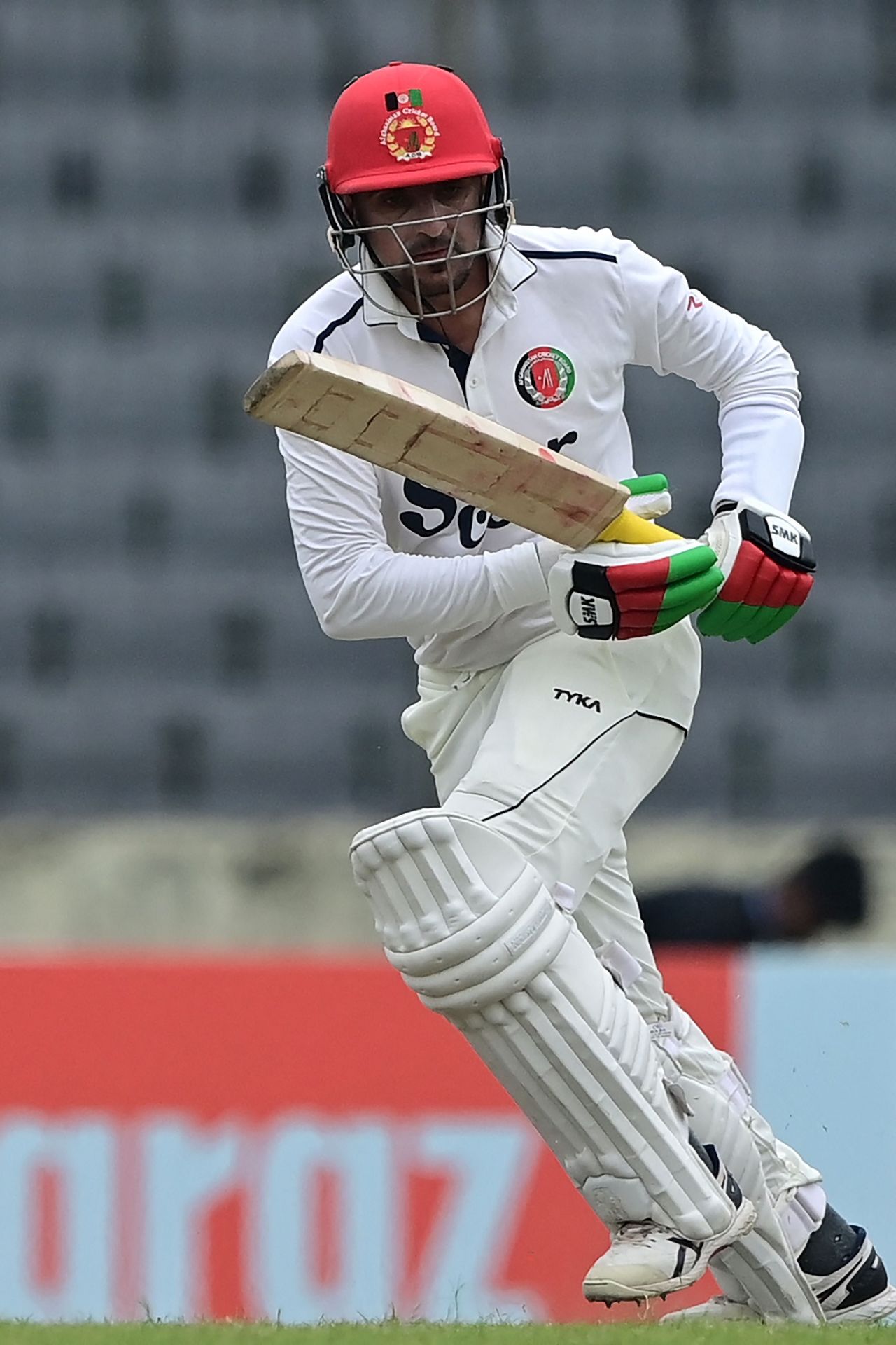 Nasir Jamal taps one to legside, Bangladesh vs Afghanistan, Only Test, Mirpur, 2nd day, June 15, 2023