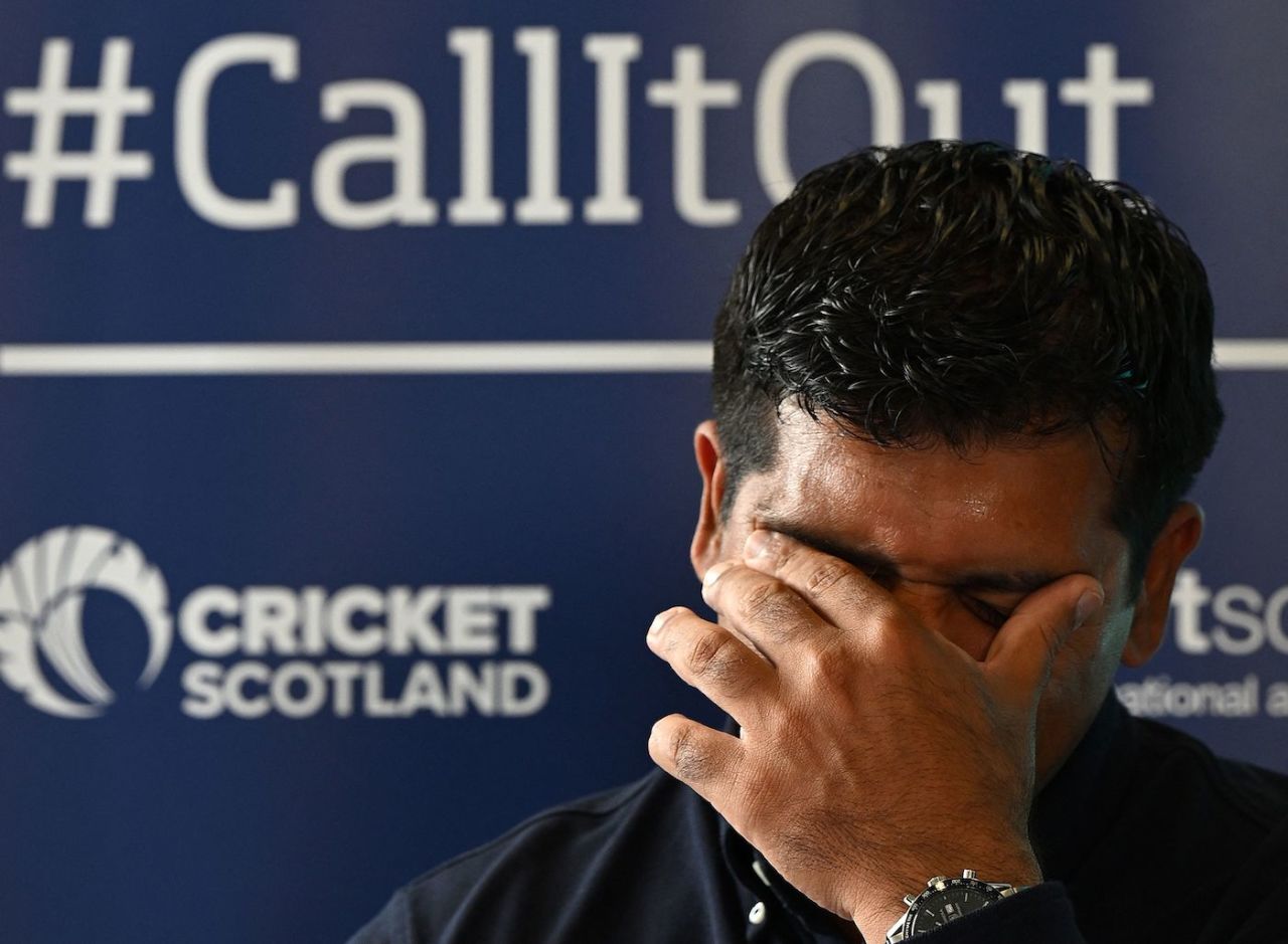 Majid Haq reacts during the press conference at Stirling Court Hotel, Stirling, July 25, 2022