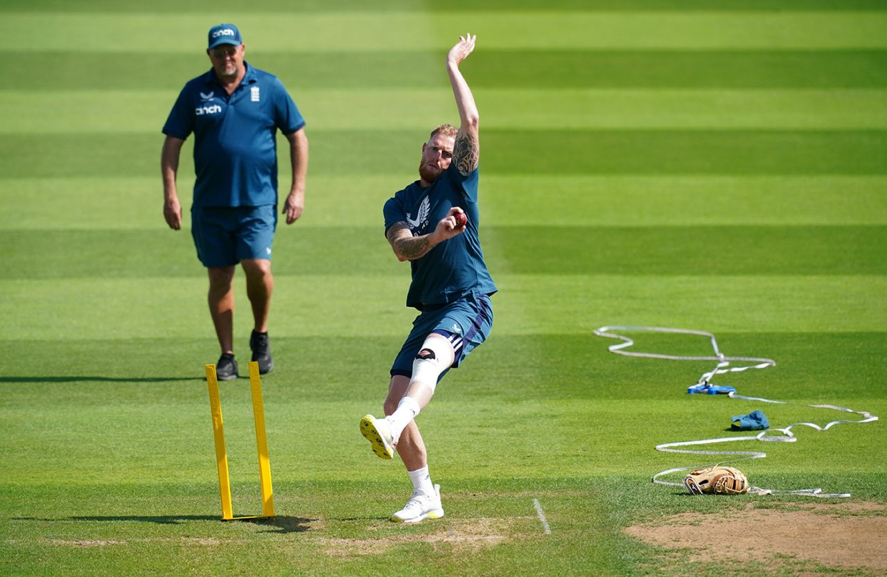Ben Stokes bowls during England training, Edgbaston, June 15, 2023