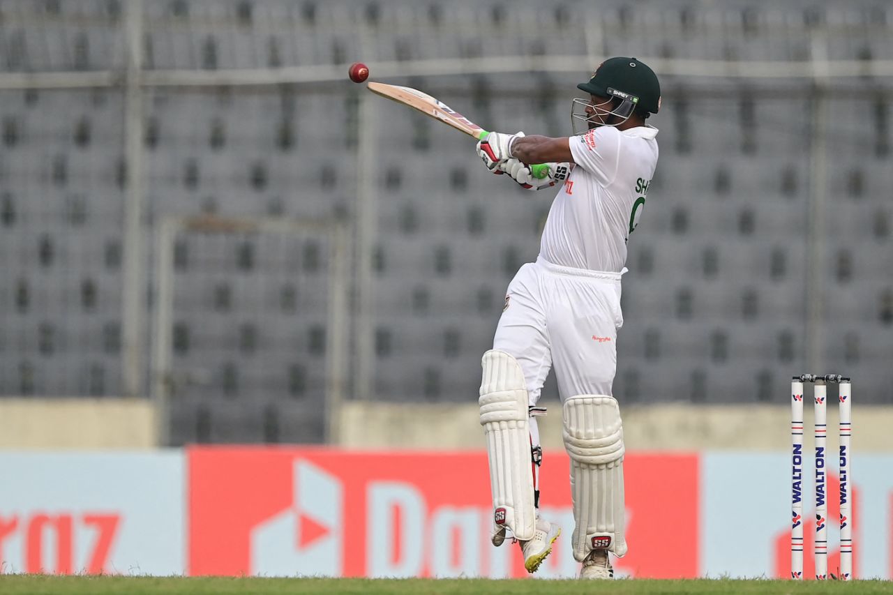 Najmul Hossain Shanto pulls the ball, Bangladesh vs Afghanistan, Only Test, Mirpur, 2nd day, June 15, 2023