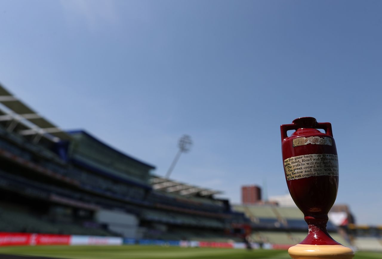The Ashes urn photographed on the Edgbaston outfield, England vs Australia, 1st Test, June 15, 2023