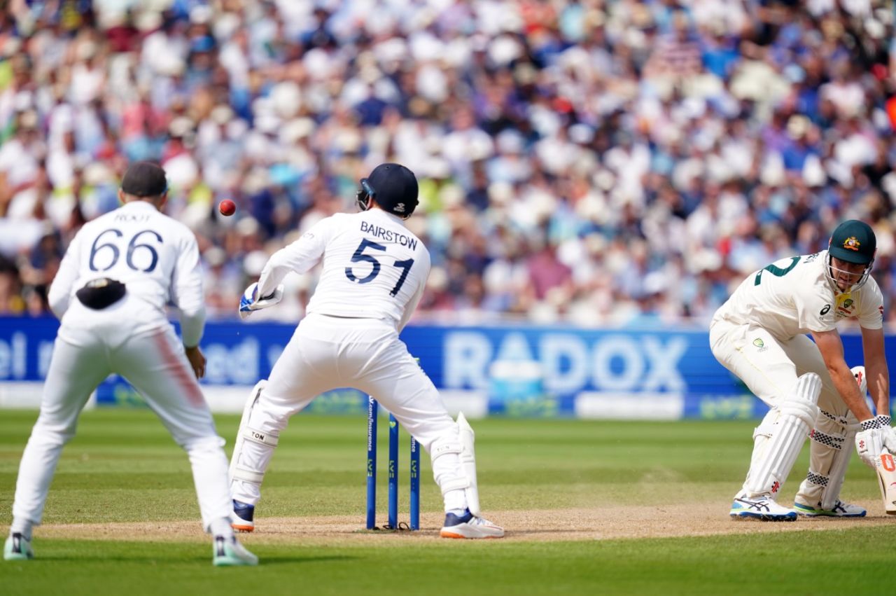 Jonny Bairstow misses a stumping off Cameron Green, England vs Australia, 1st Ashes Test, Edgbaston, 2nd day, June 17, 2023