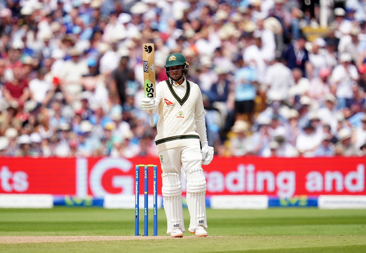 Usman Khawaja celebrates reaching a half-century, England vs Australia, 1st Ashes Test, Edgbaston, 2nd day, June 17, 2023