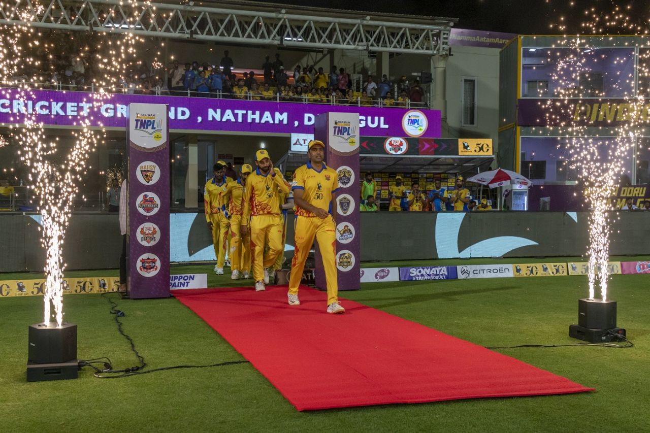 R Ashwin leads Dindigul Dragons onto the field, Dindigul Dragons vs Siechem Madurai Panthers, TNPL 2023, Dindigul, June 18, 2023