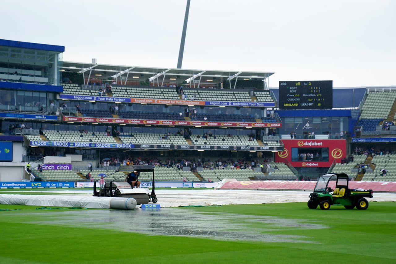 The covers were not quite enough on wet evening at Edgbaston, England vs Australia, 1st Ashes Test, Edgbaston, 3rd day, June 18, 2023