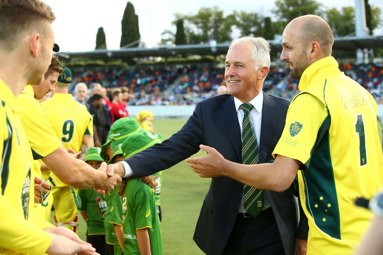 The Australian prime minister, Malcolm Turnbull, meets the players, Prime Minister's XI v England, Tour match, Canberra, February 2, 2018