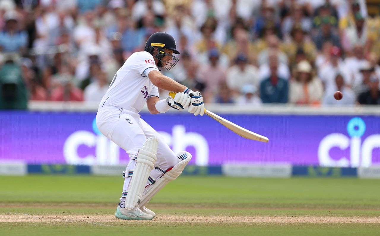 Joe Root gets low to play his signature scoop, England vs Australia, 1st Ashes Test, Edgbaston, 4th day, June 19, 2023
