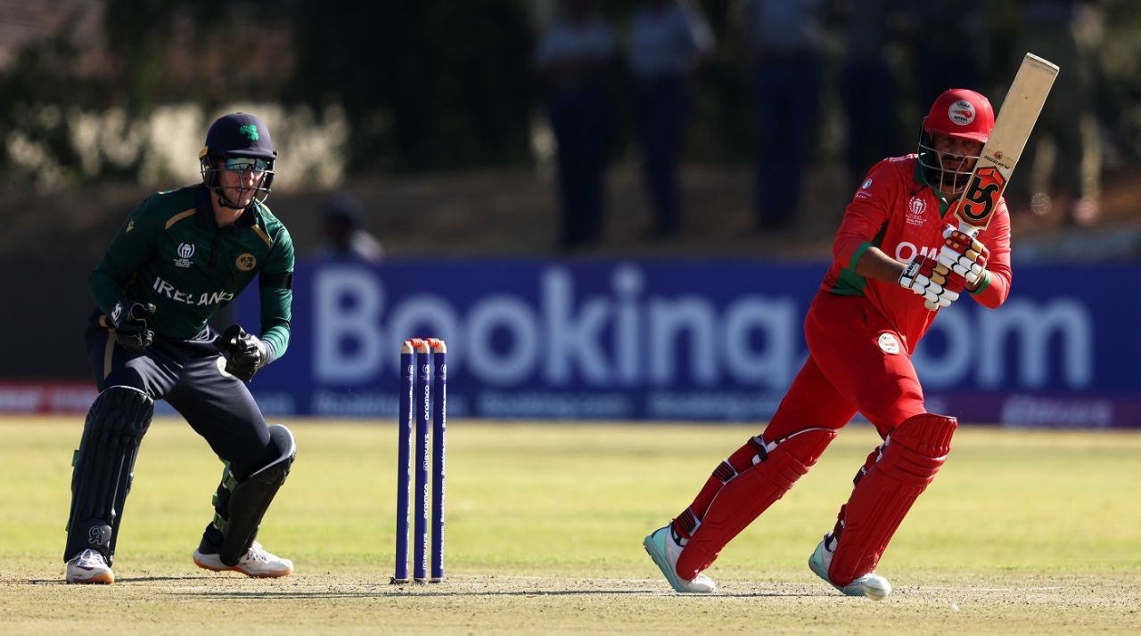 Zeeshan Maqsood tucks one away, Ireland vs Oman, World Cup Qualifier, Bulawayo, June 19, 2023