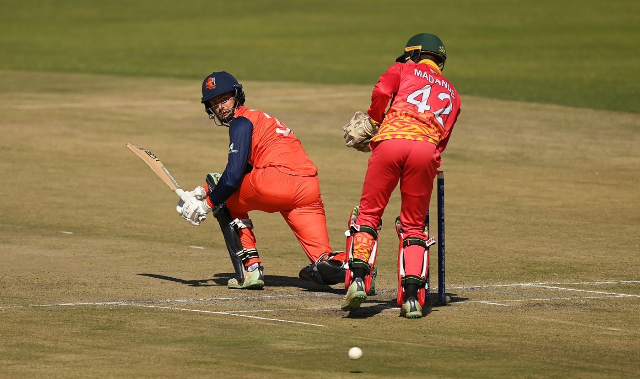 Scott Edwards glances the ball down the leg side, Zimbabwe vs Netherlands, ICC World Cup Qualifier, Harare, June 20, 2023