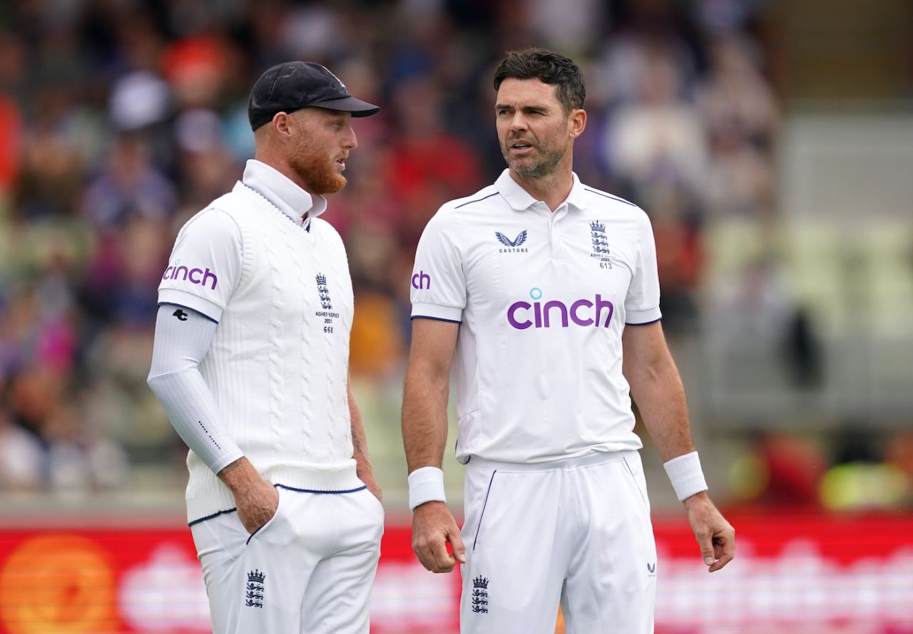 James Anderson chats with Ben Stokes, England vs Australia, 1st Ashes Test, Edgbaston, 5th day, June 20, 2023