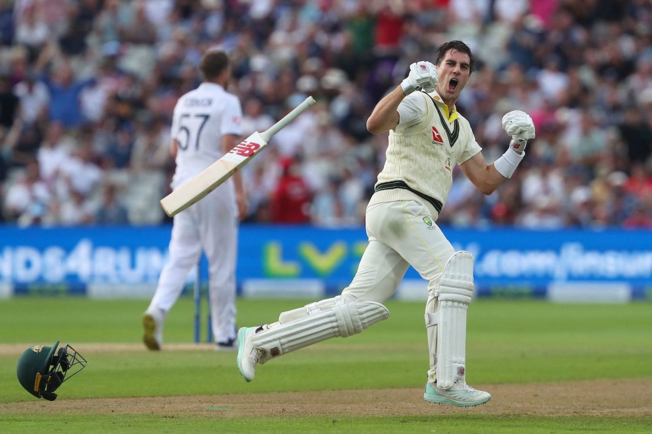 Pat Cummins is jubilant after leading Australia to victory, England vs Australia, 1st Ashes Test, Edgbaston, 5th day, June 20, 2023