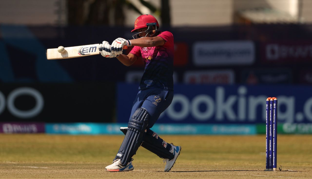 Aayan Afzal Khan hit ten fours in his 58, Oman vs UAE, ICC Cricket World Cup Qualifier, Bulawayo, June 21, 2023