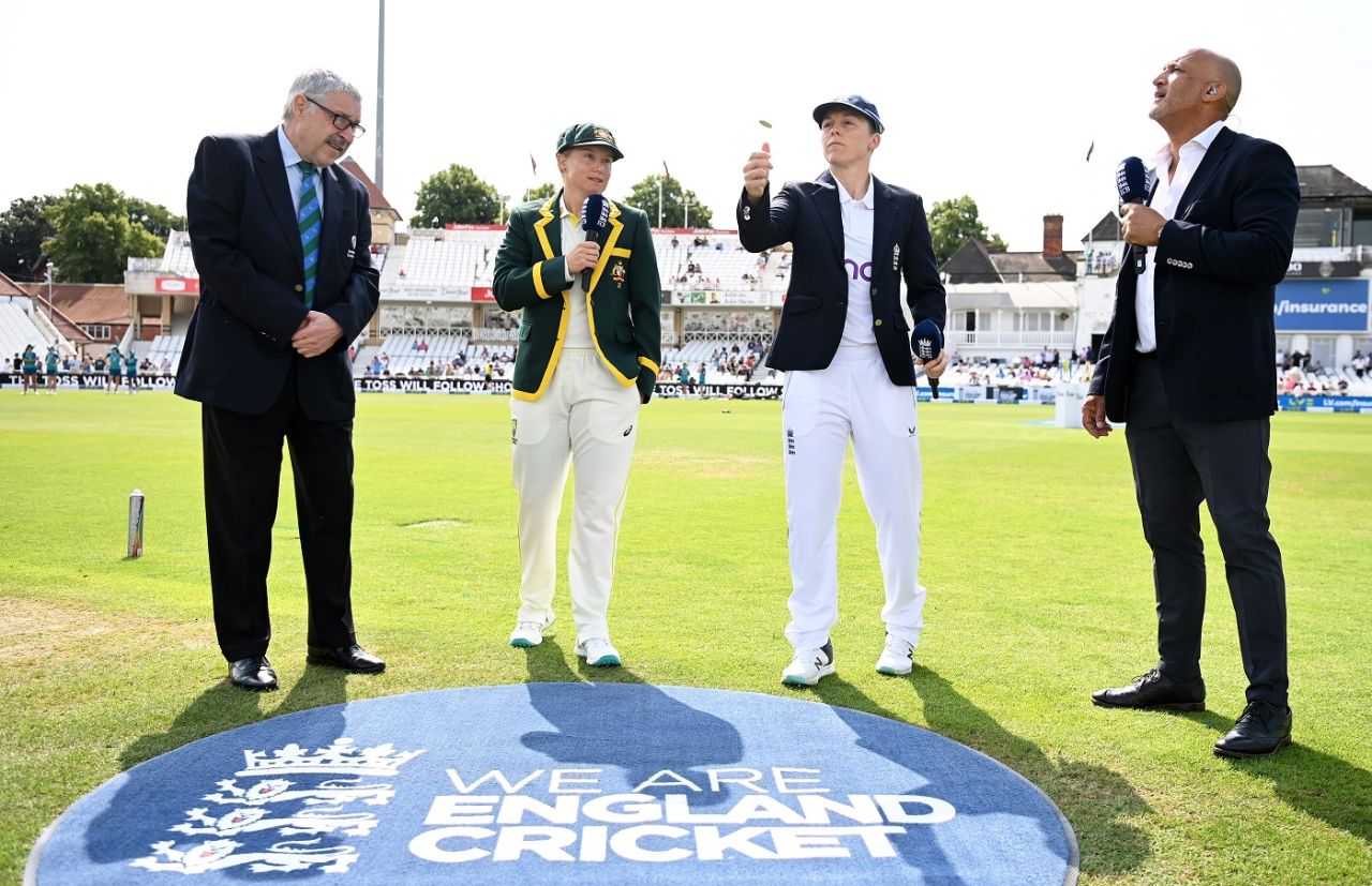 Alyssa Healy calls as Heather Knight spins the coin, England vs Australia, Only Test, Women's Ashes, Nottingham, first day, June 22, 2023