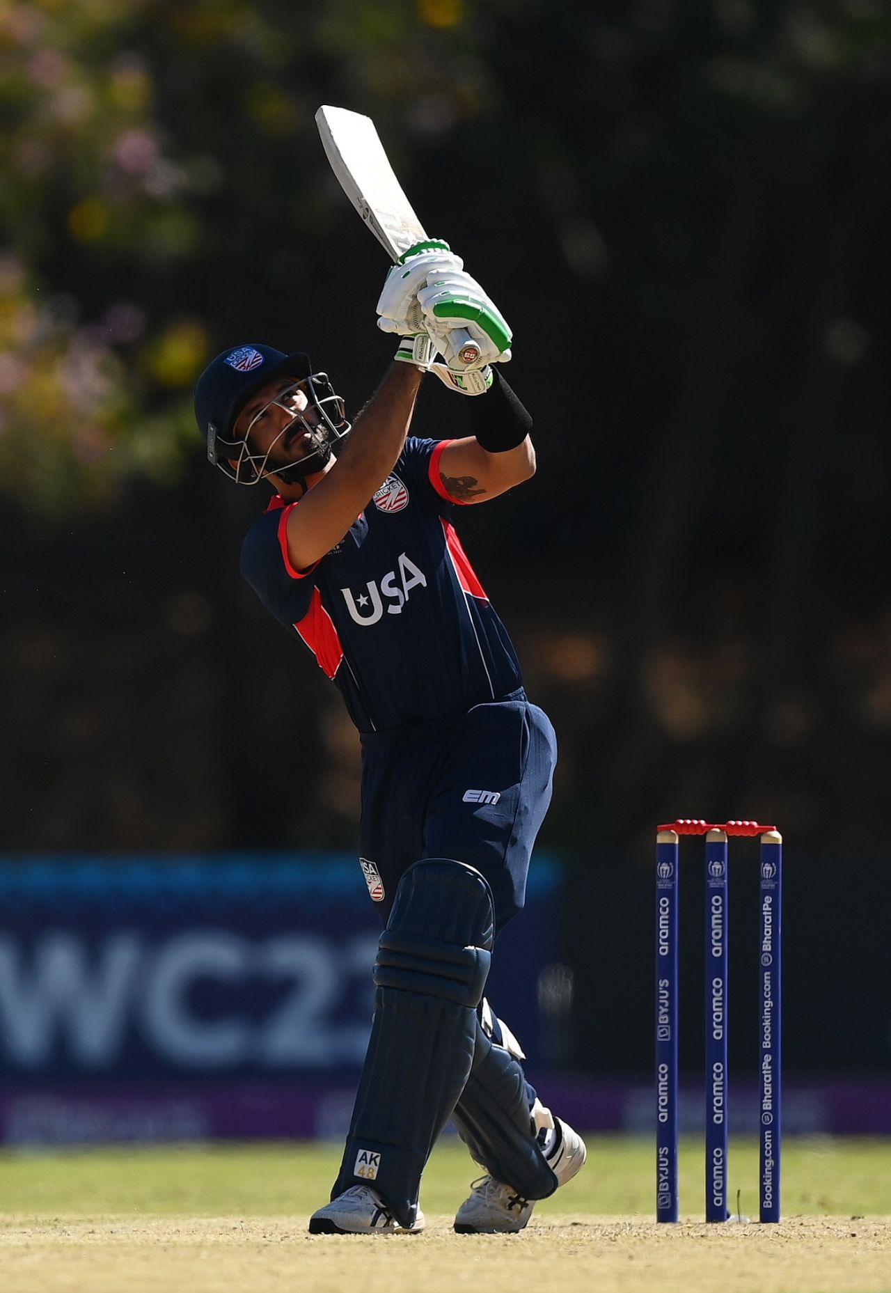 Shayan Jahangir dispatches the ball to the leg side, Netherlands vs USA, World Cup Qualifier, Harare, June 22, 2023 