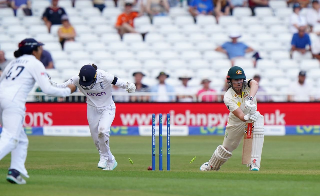 Tahlia McGrath was cleaned up by Sophie Ecclestone, England vs Australia, Only Test, Women's Ashes, Nottingham, first day, June 22, 2023