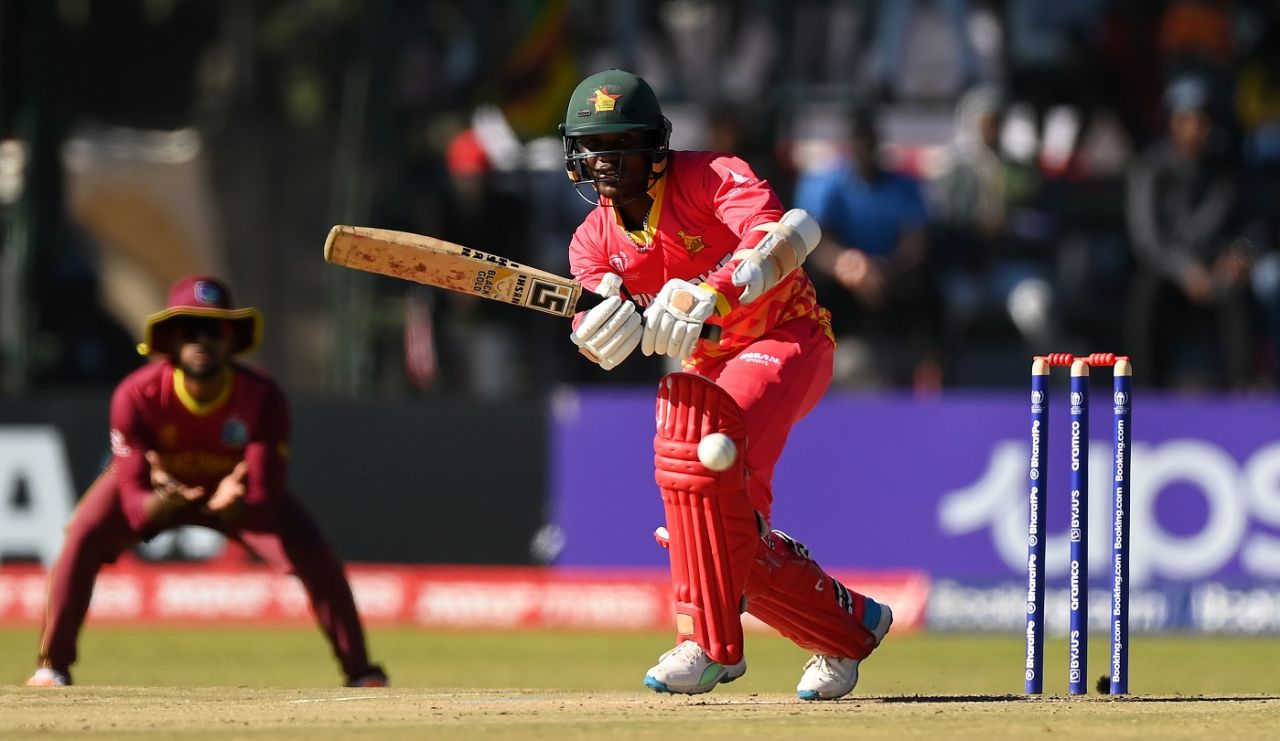 Joylord Gumbie steers the ball into the leg side, Zimbabwe vs West Indies, World Cup Qualifier 2023, Harare, June 24, 2023