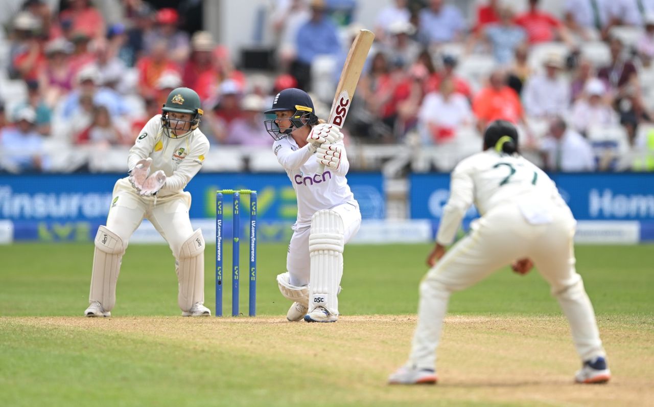 Danni Wyatt got off the mark in Tests with a four, England vs Australia, Only Test, Women's Ashes, Nottingham, 3rd day, June 24, 2023