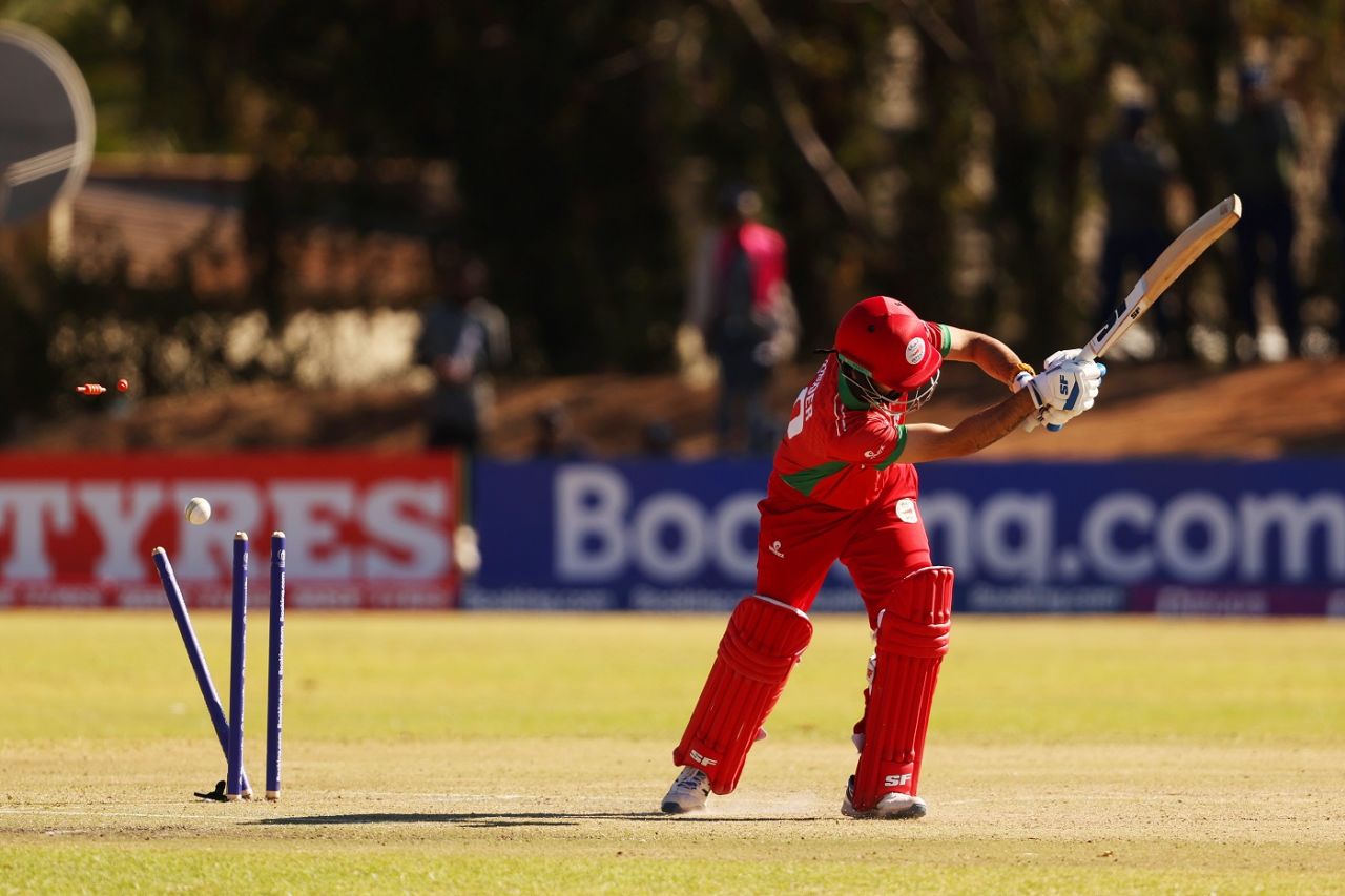 Jatinder Singh's middle stump bids him goodbye, Oman vs Scotland, ICC Cricket World Cup Qualifier, Bulawayo, June 25, 2023
