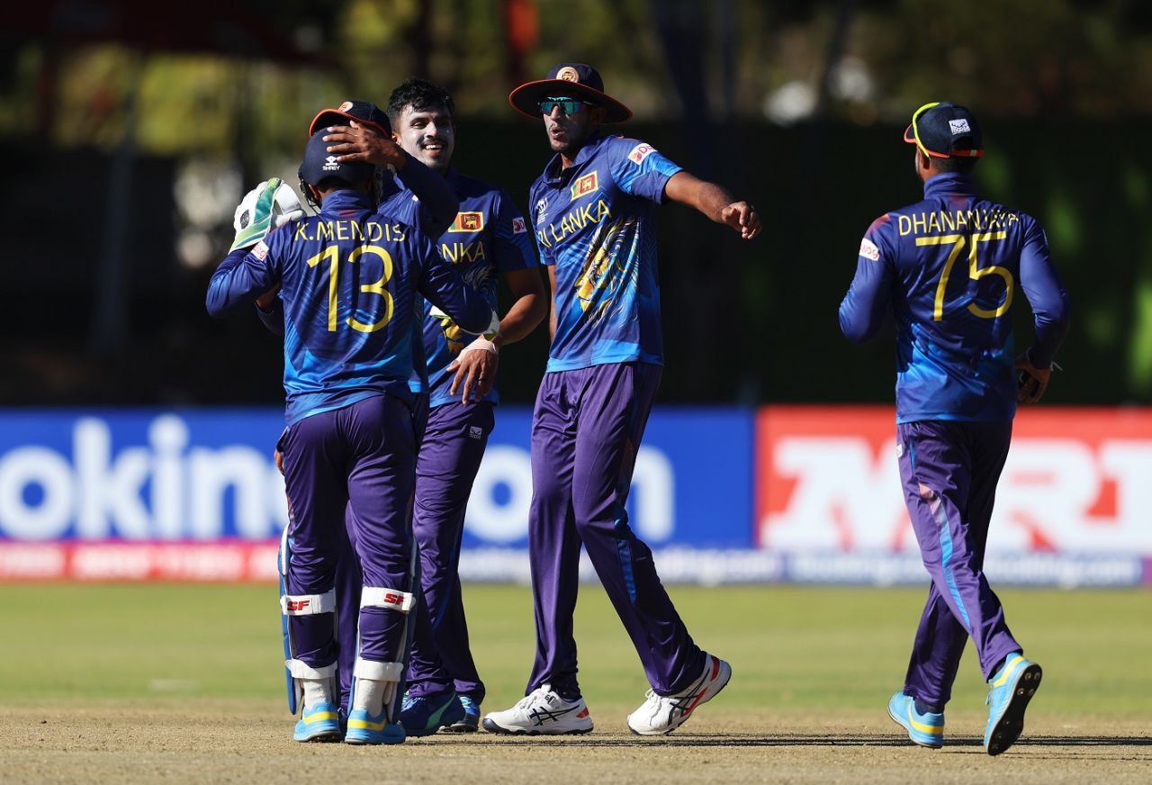 Maheesh Theekshana celebrates the dismissal of Curtis Campher, Ireland vs Sri Lanka, ICC World Cup Qualifier, Bulawayo, June 25, 2023