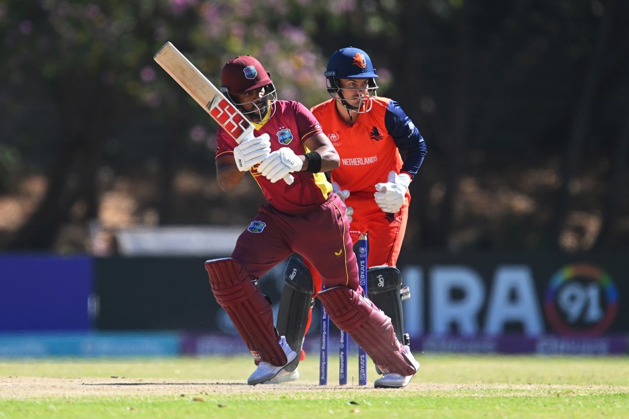 Shai Hope clips one away, Netherlands vs West Indies, ICC World Cup Qualifier, Harare, June 26, 2023