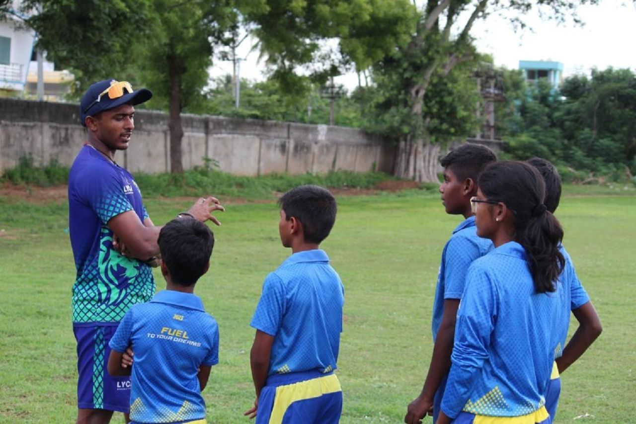 B Sai Sudharsan visited the Super Kings academy in Salem on the sidelines of the TNPL, Salem, June 27, 2023