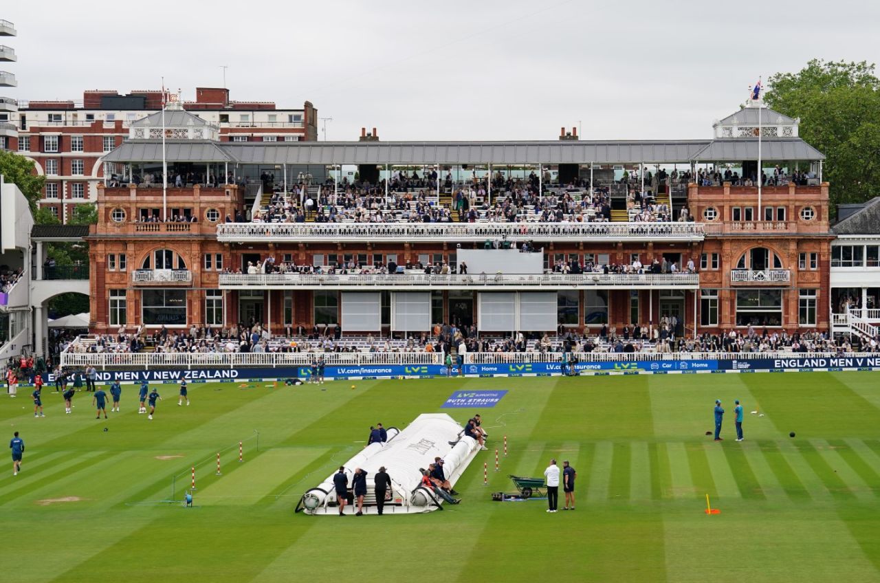 The cover was on the pitch pre-game, England vs Australia, 2nd Ashes Test, Lord's, 1st day, June 28, 2023