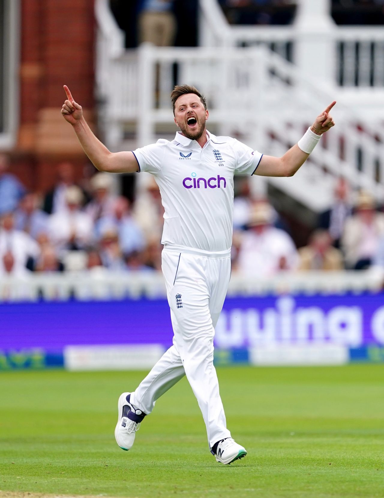 Ollie Robinson celebrates dismissing Marnus Labuschagne, England vs Australia, 2nd Ashes Test, Lord's, 1st day, June 28, 2023