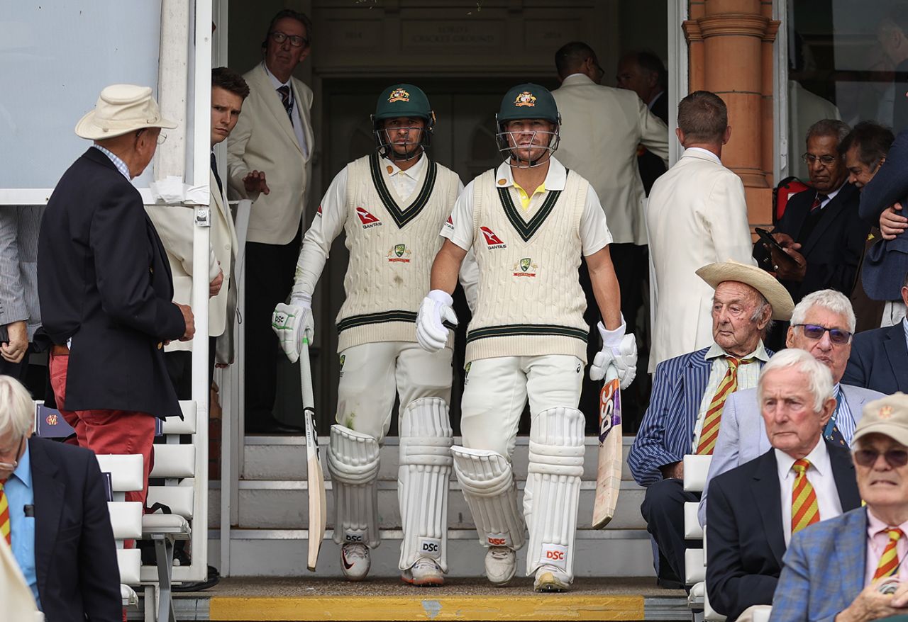 Usman Khawaja and David Warner head out to bat after lunch, England vs Australia, 2nd Ashes Test, Lord's, 3rd day, June 30, 2023