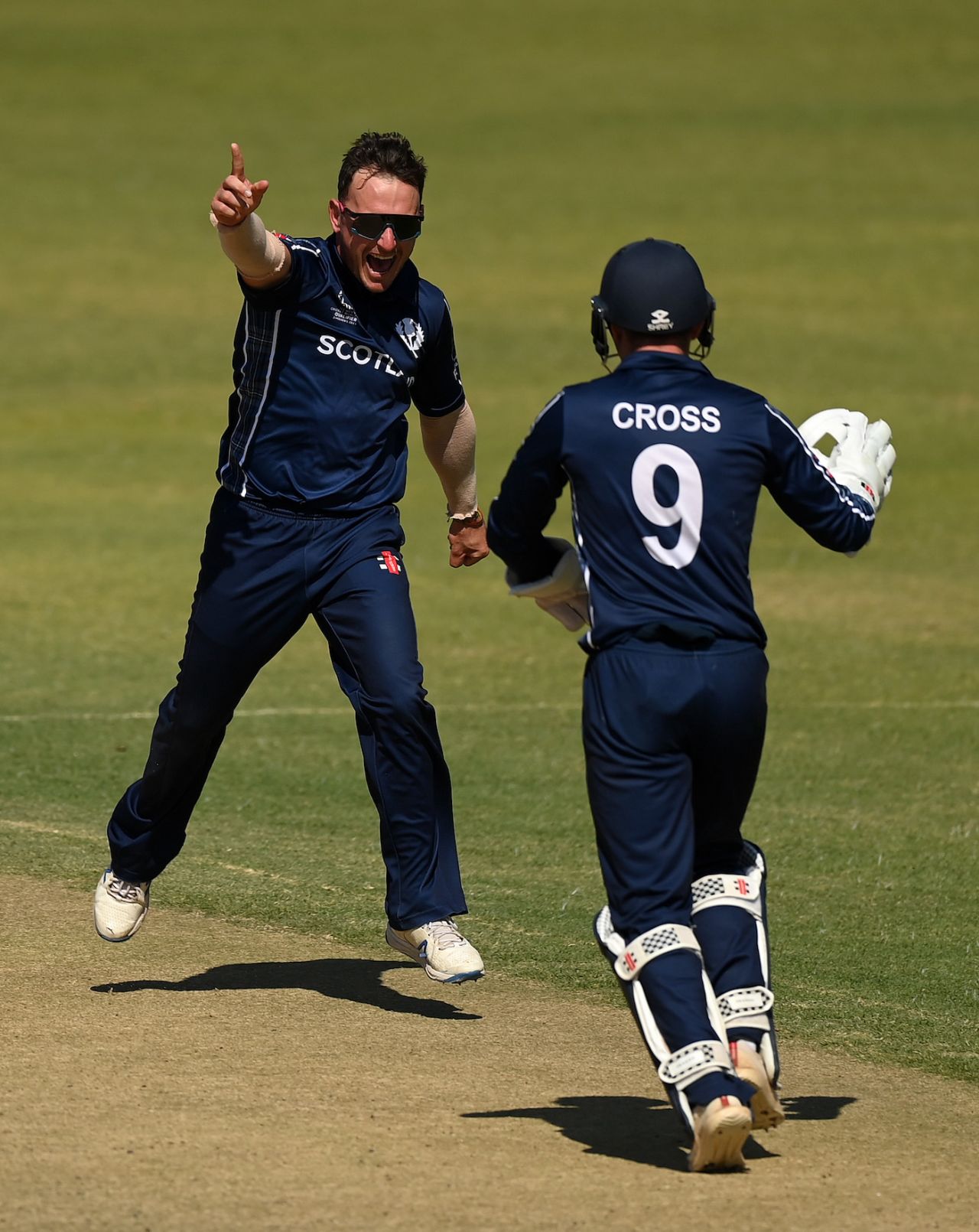 Chris Greaves celebrates after getting Jason Holder lbw, Scotland vs West Indies, Super Six, ODI World Cup qualifier, Harare, July 1, 2023